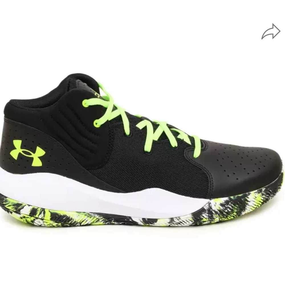 Under Armour Boys 6Y Basketball Shoes Barely Worn Black Green Splash Design